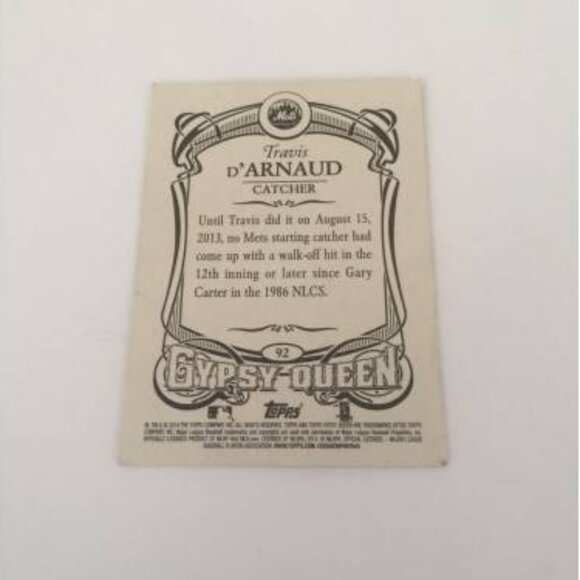 2014 TOPPS GYPSY QUEEN TRAVIS D'ARNAUD METS IP AUTO #92 (043) - Picture 3 of 3